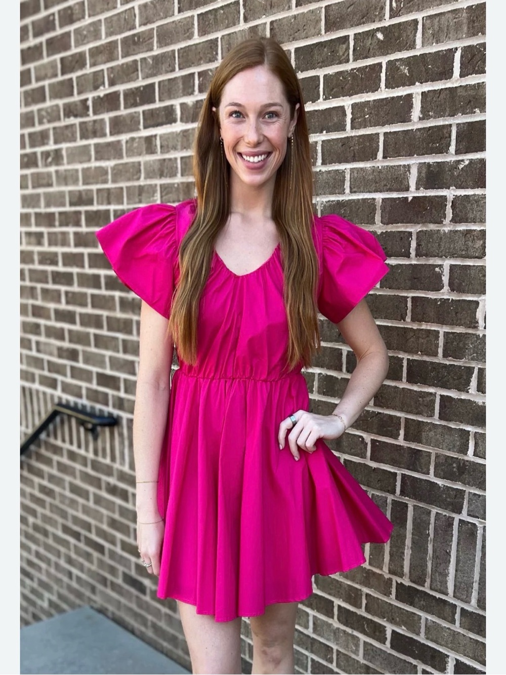 Sincerely Ours Bright Fuchsia Puff Sleeve Mini Dress
